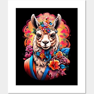 Llama in Floral Crown: A Serene Portrait Posters and Art